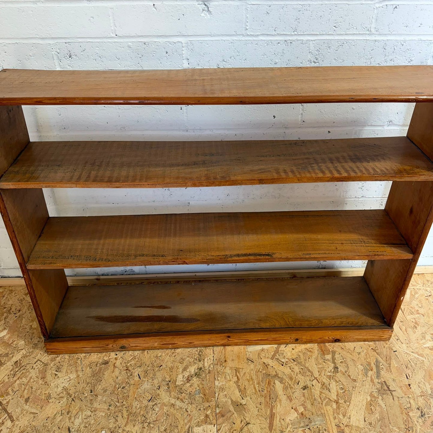 Vintage Low Open Pine Bookcase 3 Fixed Shelves Great Patina