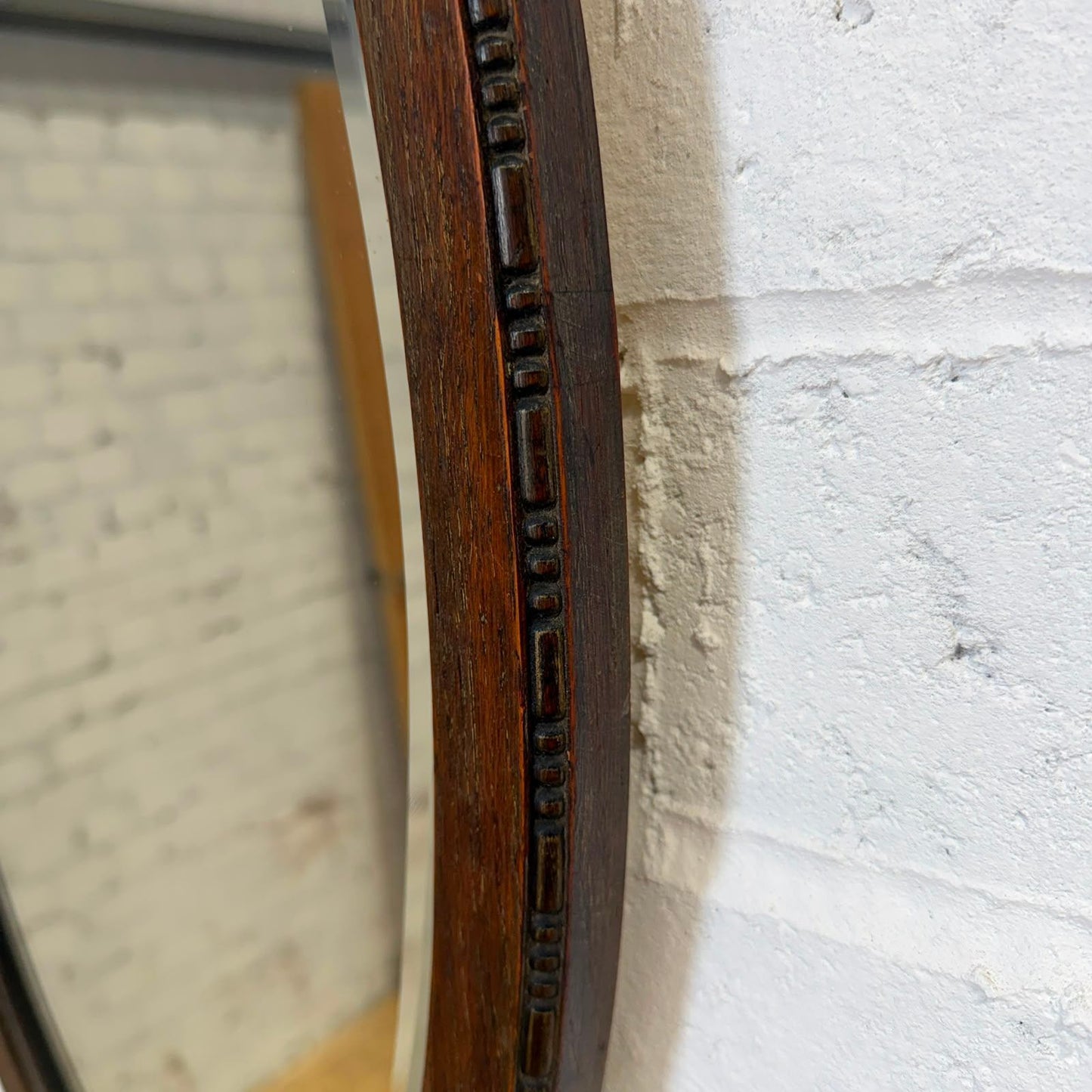 Vintage Wood Framed Oval Bevelled Edge Wall Hanging Mirror