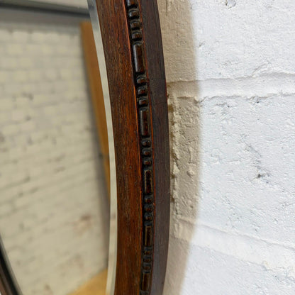 Vintage Wood Framed Oval Bevelled Edge Wall Hanging Mirror