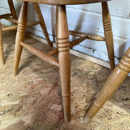4 Beech Farmhouse Kitchen Chairs Turned Legs Scrolled Backs