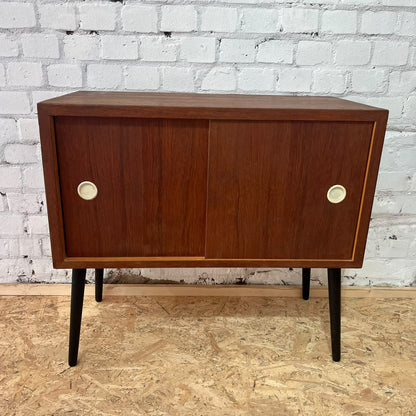 Mid Century Record Unit On Tapered Legs Plywood Original Handles Vinyl TV Unit