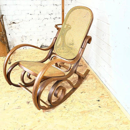 Vintage Bentwood Rocking Chair Cane Seat And Back Thonet Style