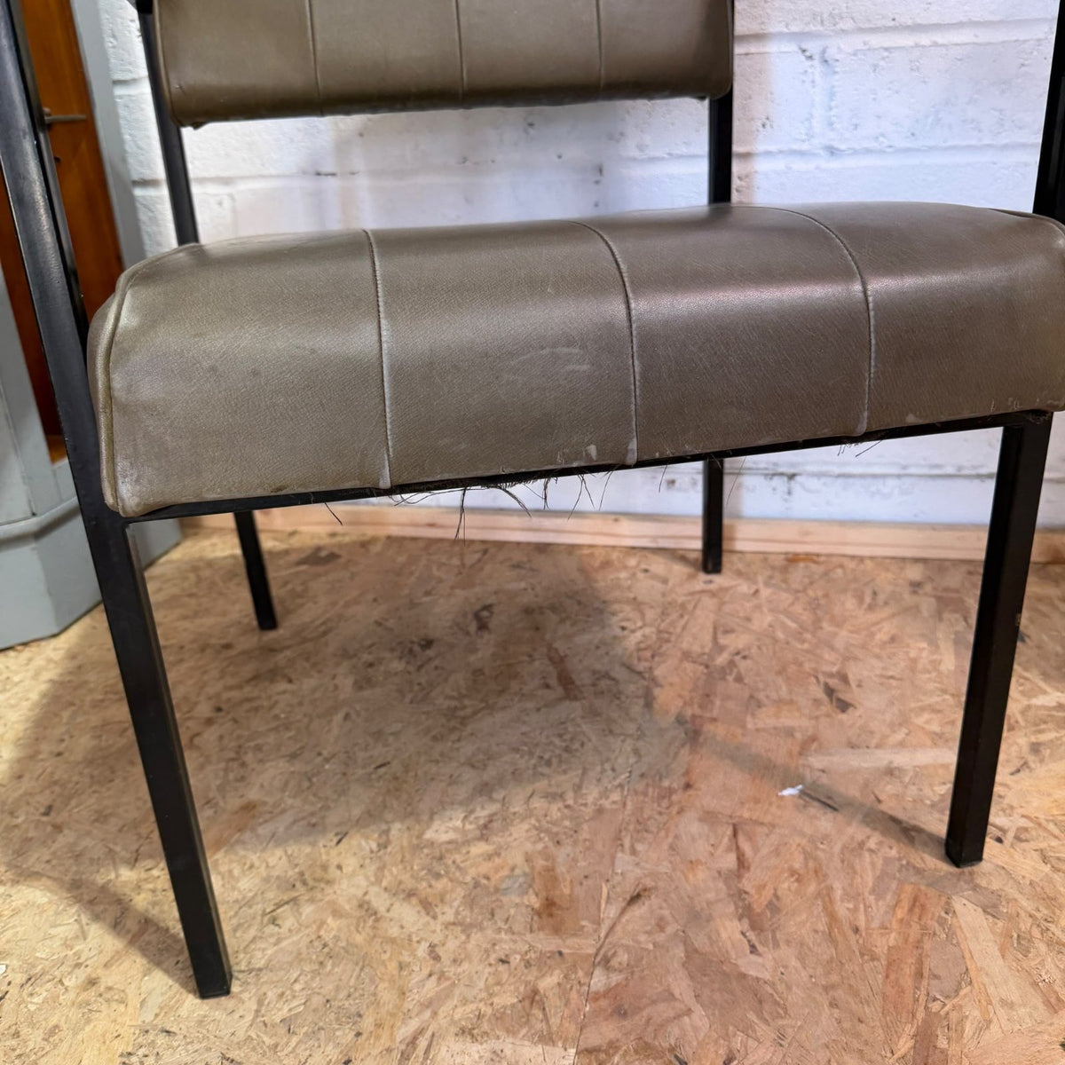 Vintage Godfrey Syrett Office Accent Chair Green Seat Teak Metal Frame