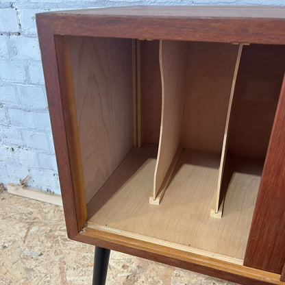 Mid Century Record Unit On Tapered Legs Plywood Original Handles Vinyl TV Unit