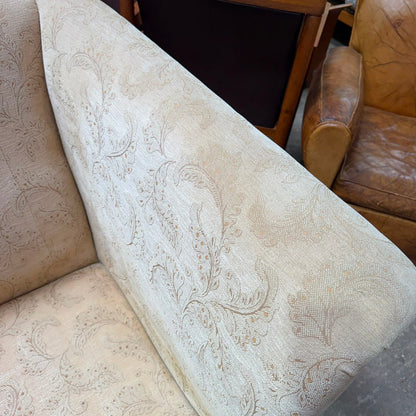 Large High Arm 3 Seater Sofa Warm Cream Floral Design Front Castors Stowe Design