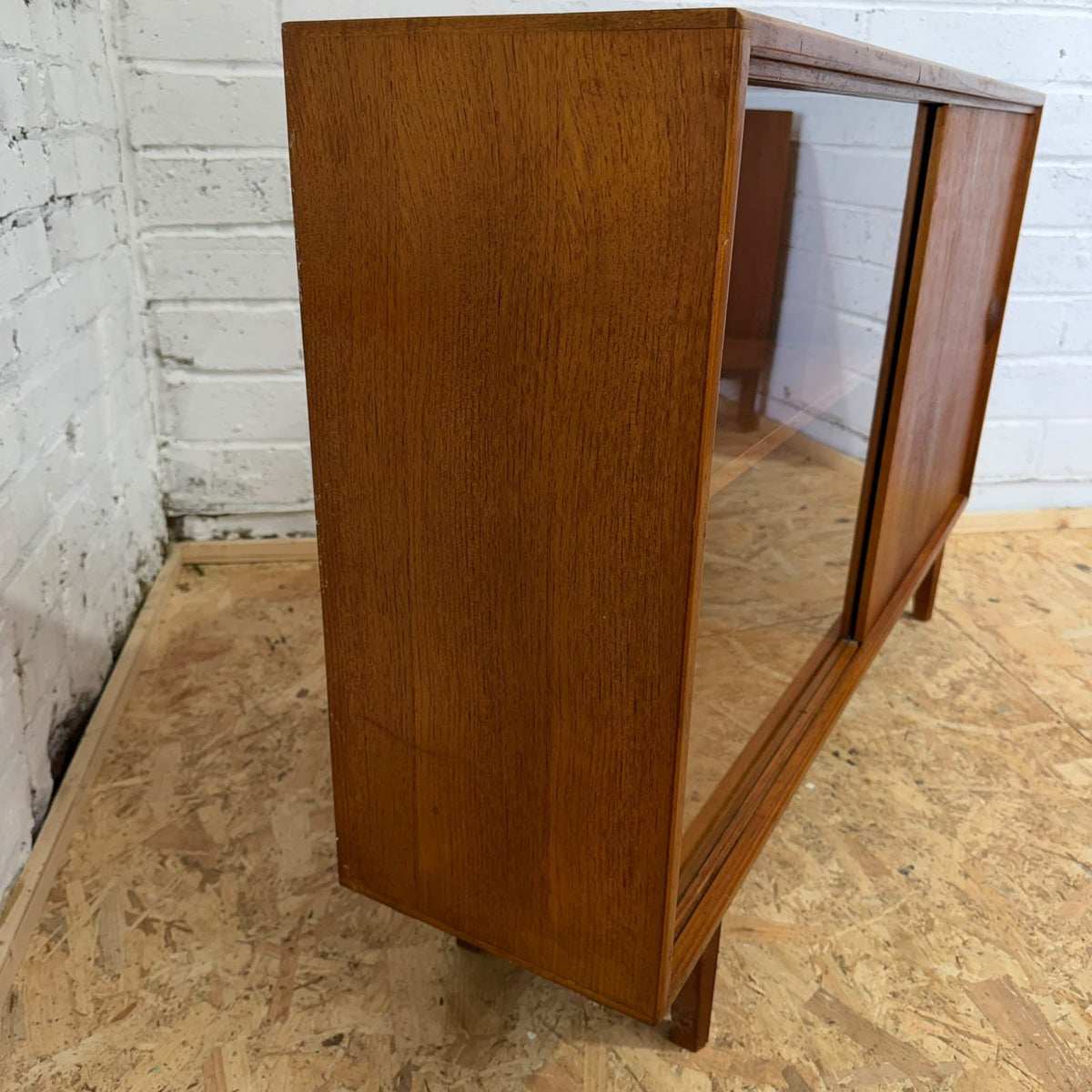 Vintage 1960s Herbert E. Gibbs Autographed Teak Glazed Bookcase Mid Century