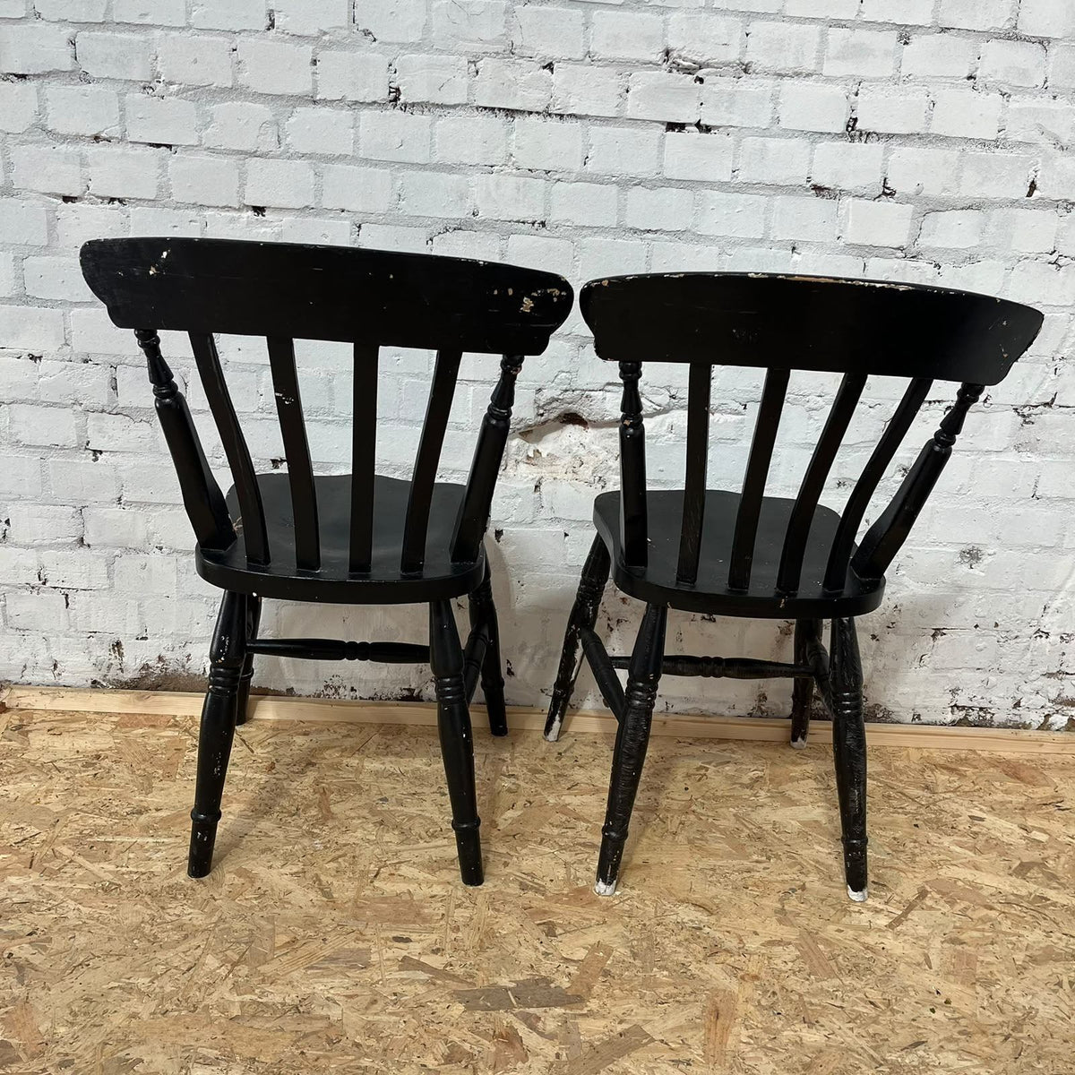 4 Rustic Painted Farmhouse Chairs Black Shabby Chic Dining Or Kitchen