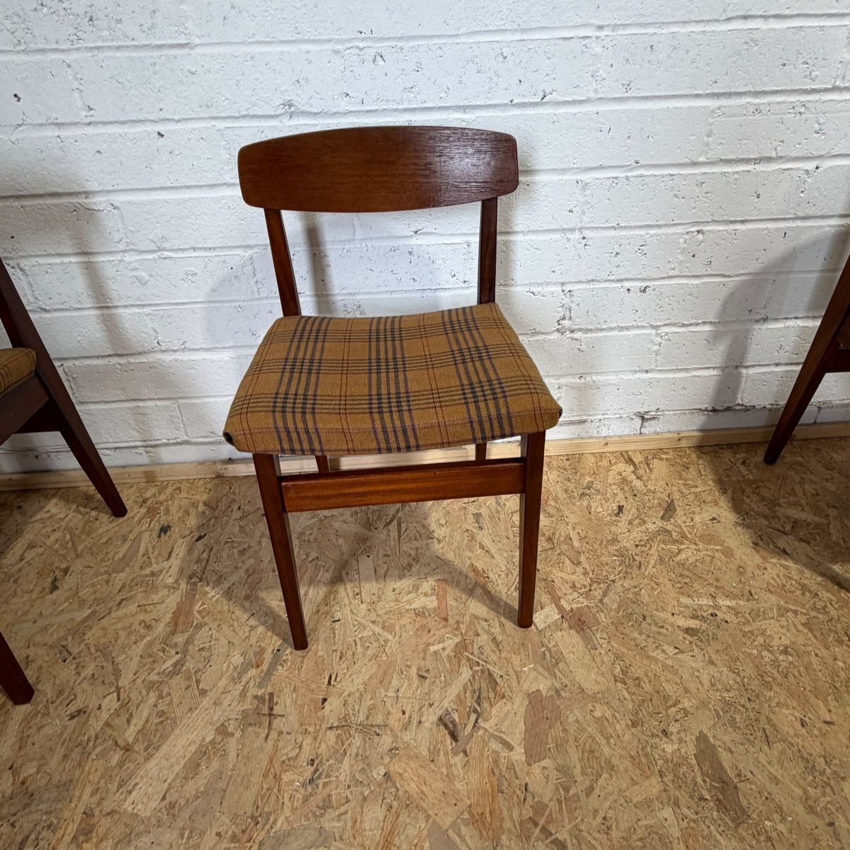 4x Mid Century Teak Danish Style Dining Chairs Upholstered Seats MCM