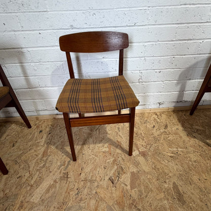 4x Mid Century Teak Danish Style Dining Chairs Upholstered Seats MCM