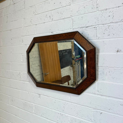 Long Octagonal Wooden Framed Bevelled Edge Wall Hanging Mirror