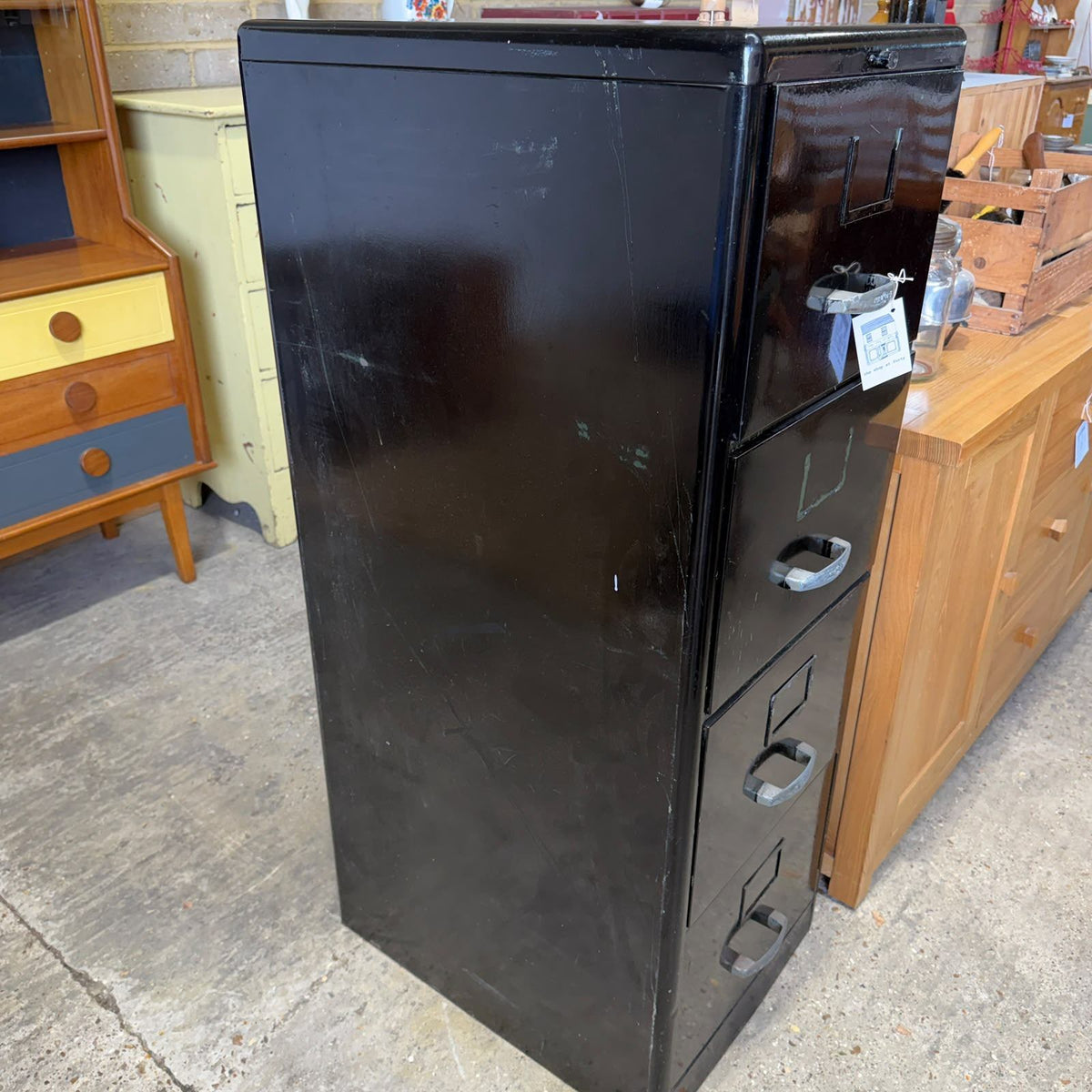 Vintage Mid Century Milners 4 Drawer Steel Filing Cabinet Painted Black