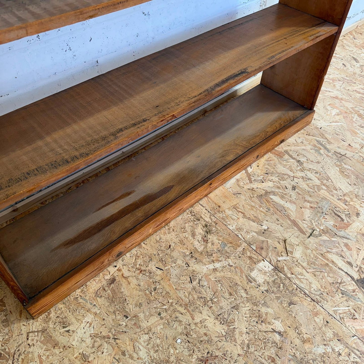 Vintage Low Open Pine Bookcase 3 Fixed Shelves Great Patina