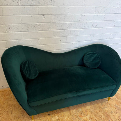 Modern 2 Seater Upholstered Green Velvet Sofa Shaped Back