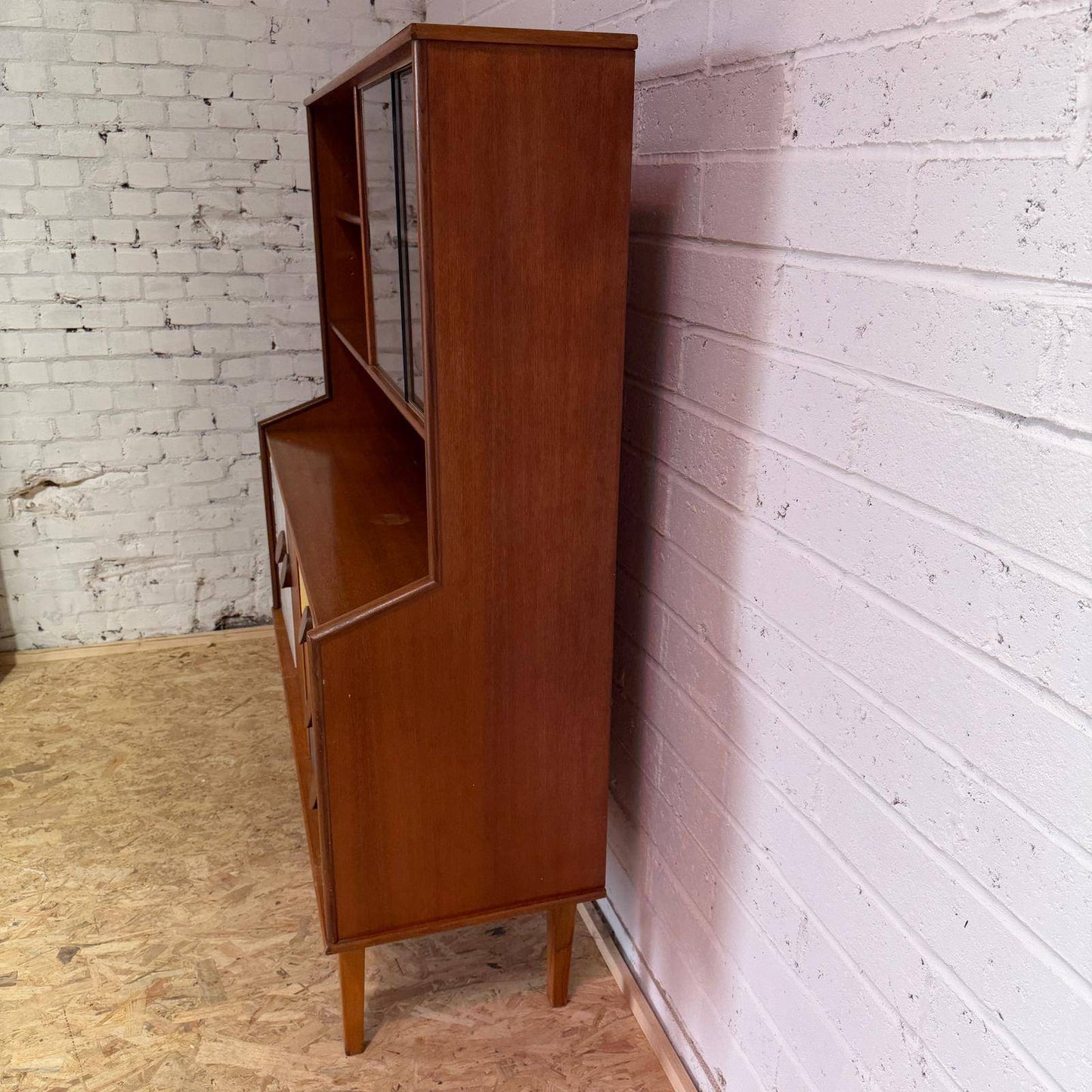Mid Century Teak Display Cocktail Cabinet Sideboard Double Cupboard and Drawers