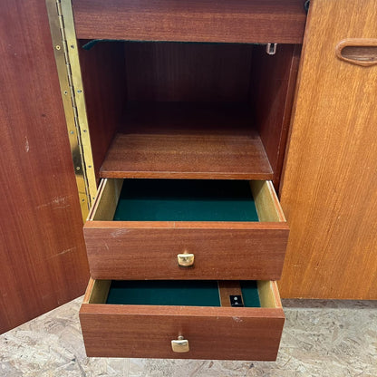 Mid Century Teak 2 Door Cabinet Tapered Legs Sewing Machine Housing Drawers