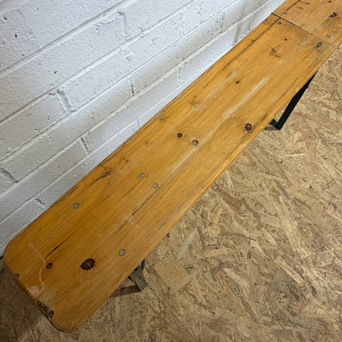 Folding Pine Trestle Bench Garden Cafe Festival Metal Frame 7ft