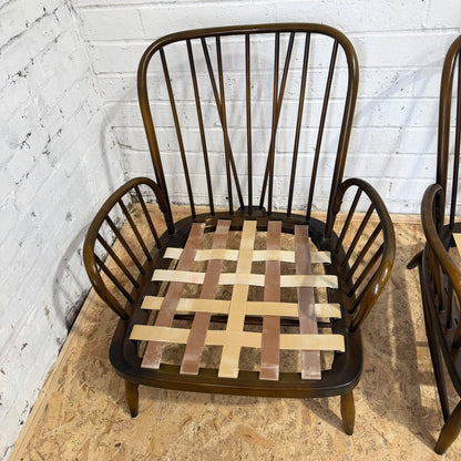 Pair Ercol Model 766 Jubilee Armchairs Dark Wood Frame ONLY Project