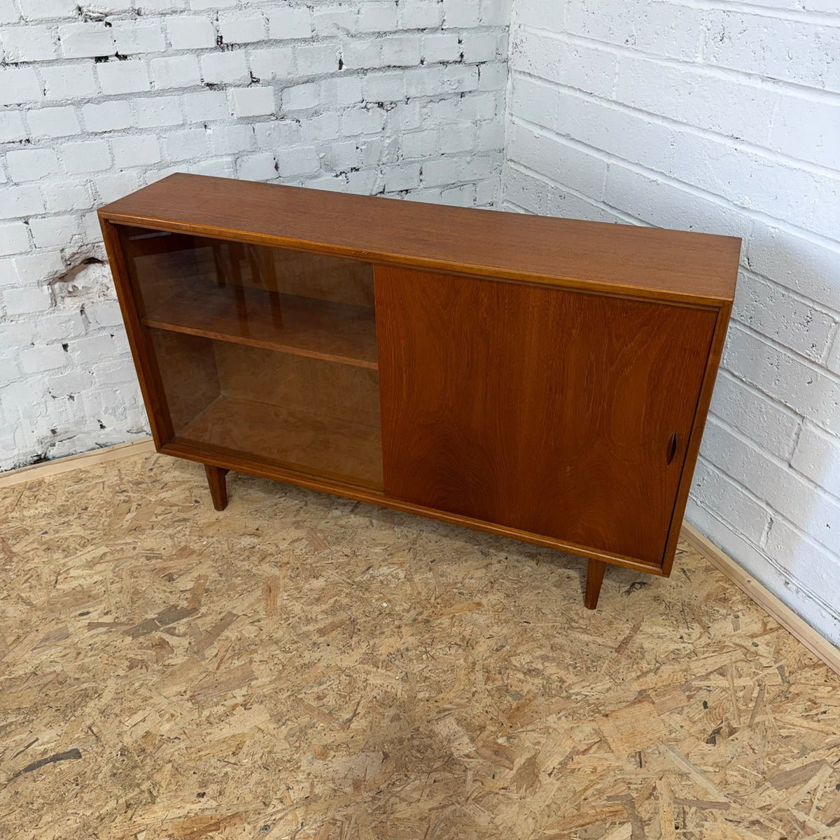 Vintage 1960s Herbert E. Gibbs Autographed Teak Glazed Bookcase Mid Century