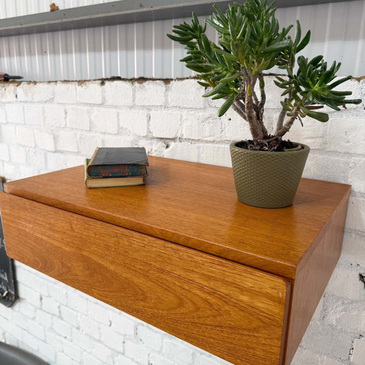 Tapley 33 Mid Century Floating Wall Single Drawer Unit Teak With Wall Fixing