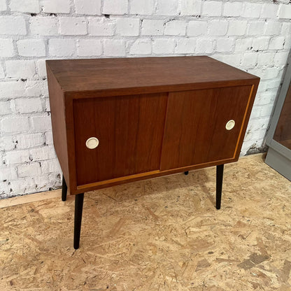 Mid Century Record Unit On Tapered Legs Plywood Original Handles Vinyl TV Unit