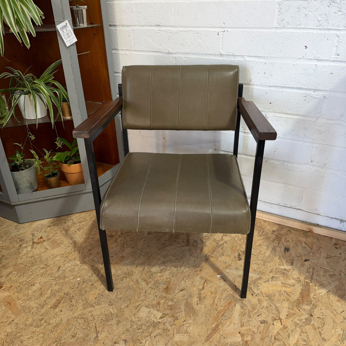 Vintage Godfrey Syrett Office Accent Chair Green Seat Teak Metal Frame