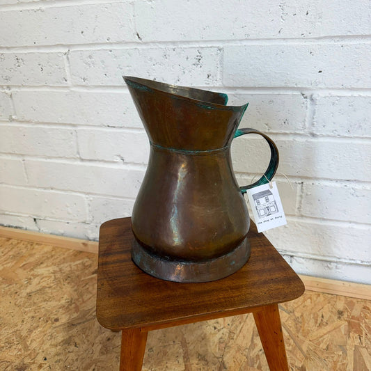 Antique Copper Harvest/Ale Jug 19thC Large Handmade Pitcher Verdigris Patina