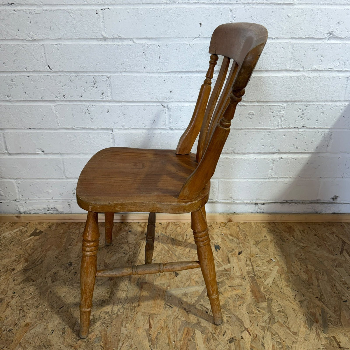 Vintage Rustic Single Pine Farmhouse Chair Turned Legs Solid