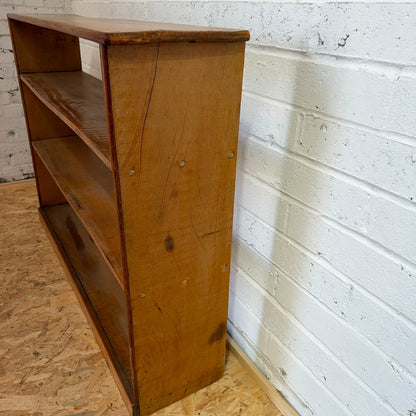 Vintage Low Open Pine Bookcase 3 Fixed Shelves Great Patina
