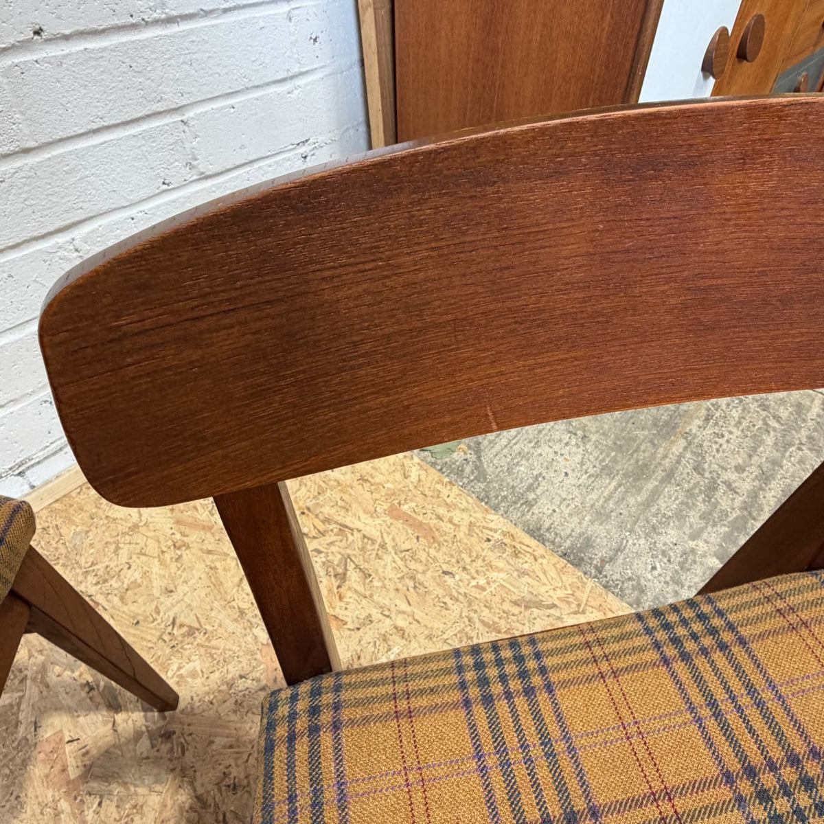 4x Mid Century Teak Danish Style Dining Chairs Upholstered Seats MCM