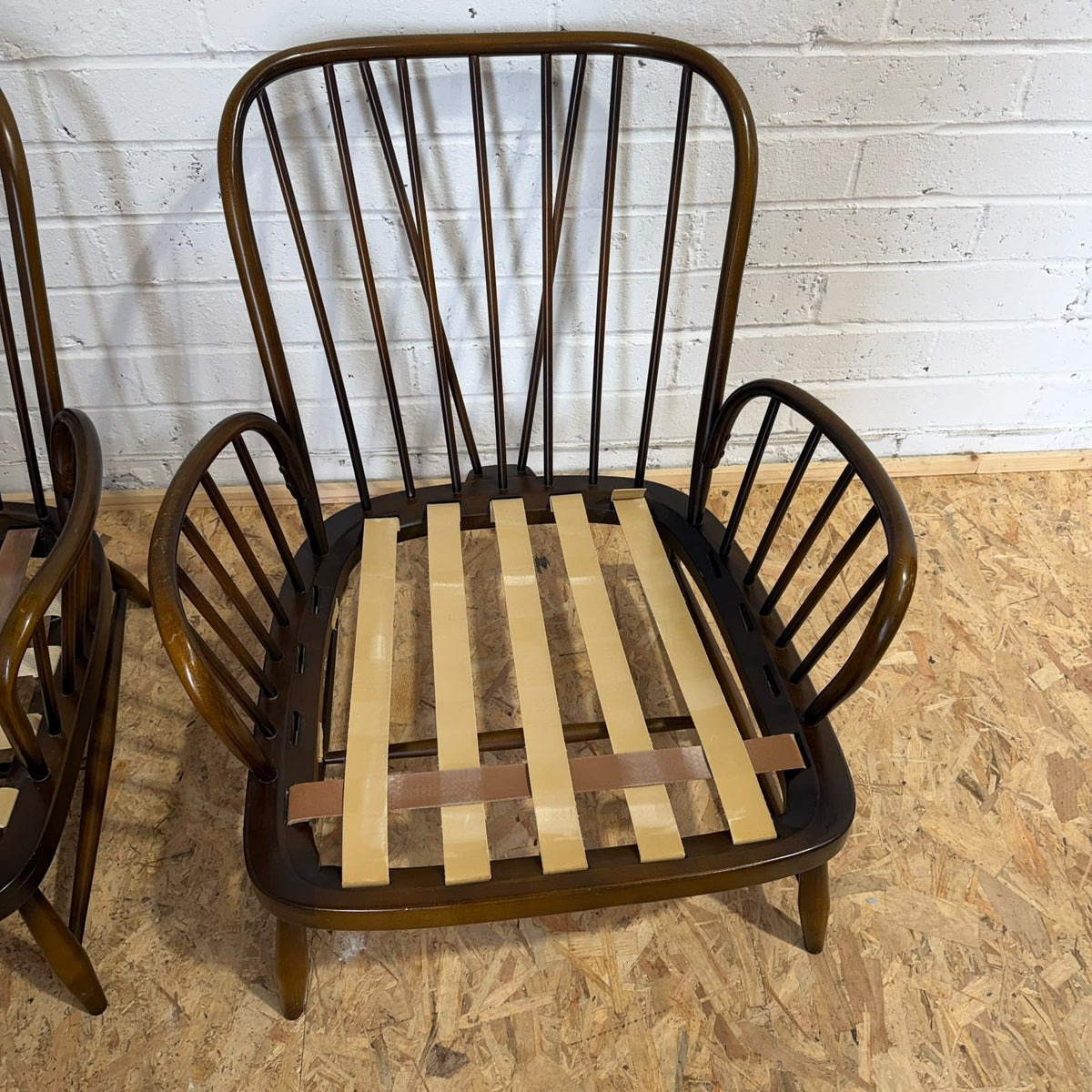 Pair Ercol Model 766 Jubilee Armchairs Dark Wood Frame ONLY Project