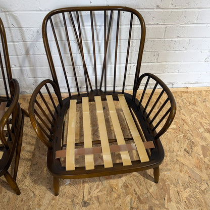 Pair Ercol Model 766 Jubilee Armchairs Dark Wood Frame ONLY Project