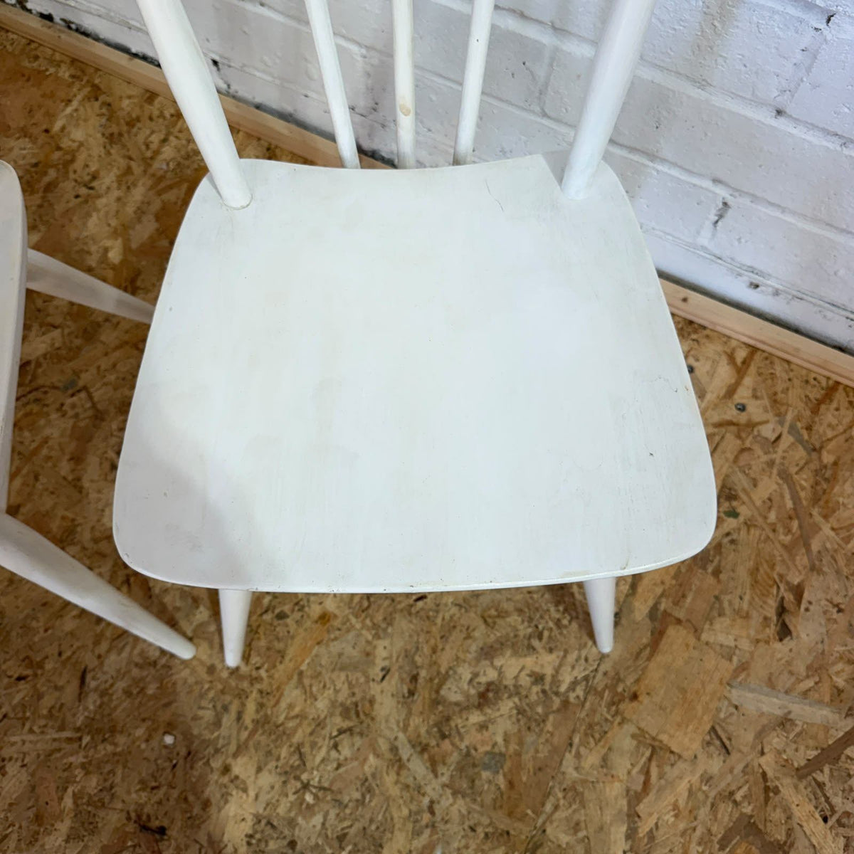 Vintage Pair Ercol Model 391 Kitchen Dining Chairs Painted White Retro