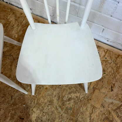 Vintage Pair Ercol Model 391 Kitchen Dining Chairs Painted White Retro