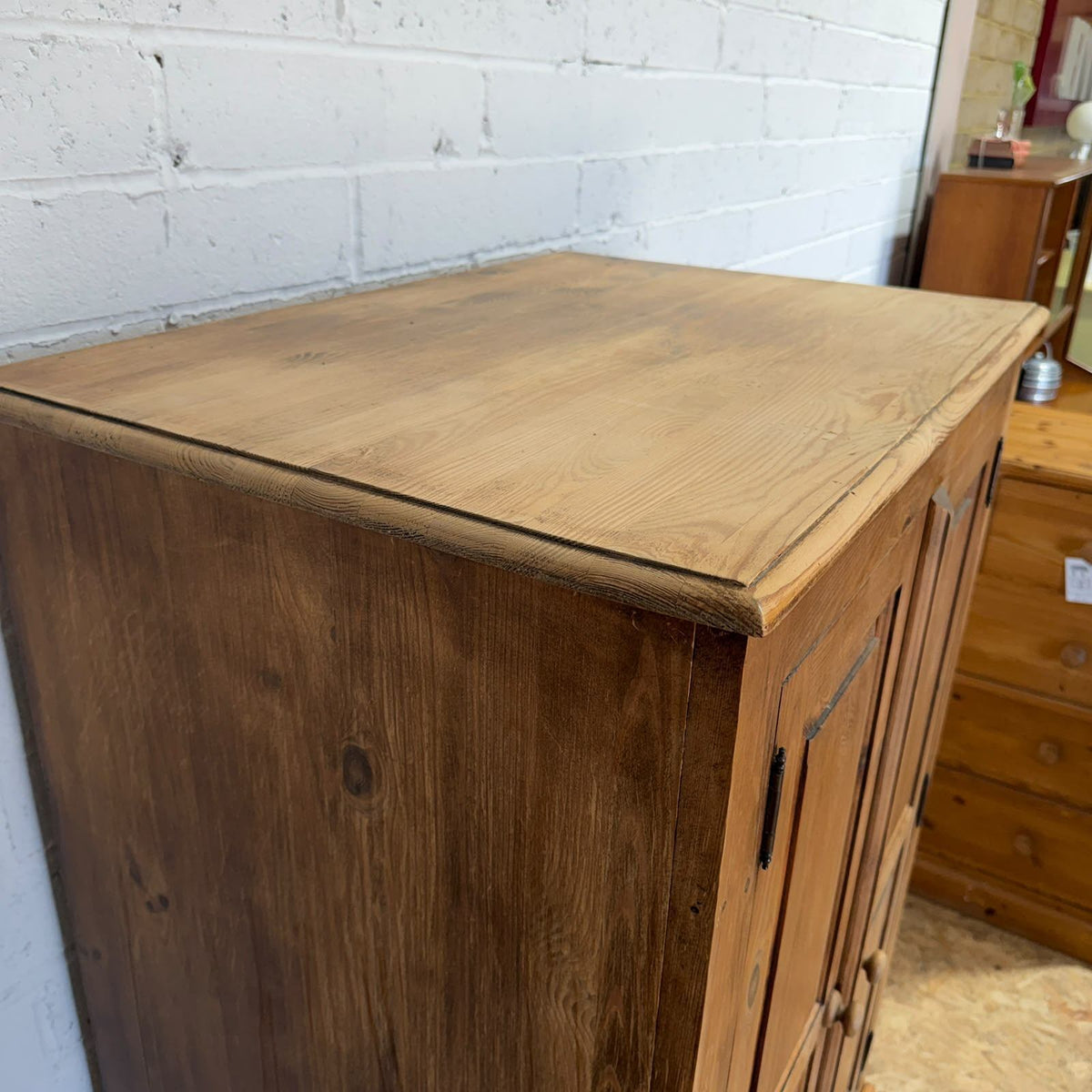 Vintage Pine Small Double Wardrobe Over Single Drawer Hanging Rail Knob Handles