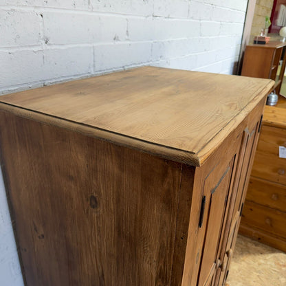 Vintage Pine Small Double Wardrobe Over Single Drawer Hanging Rail Knob Handles