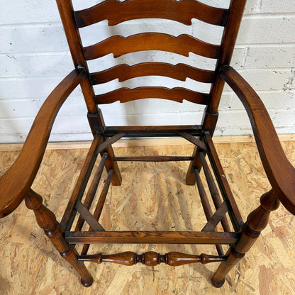 Vintage Pair Rush Seats  Ladder Back Carver Dining Chairs Turned Legs