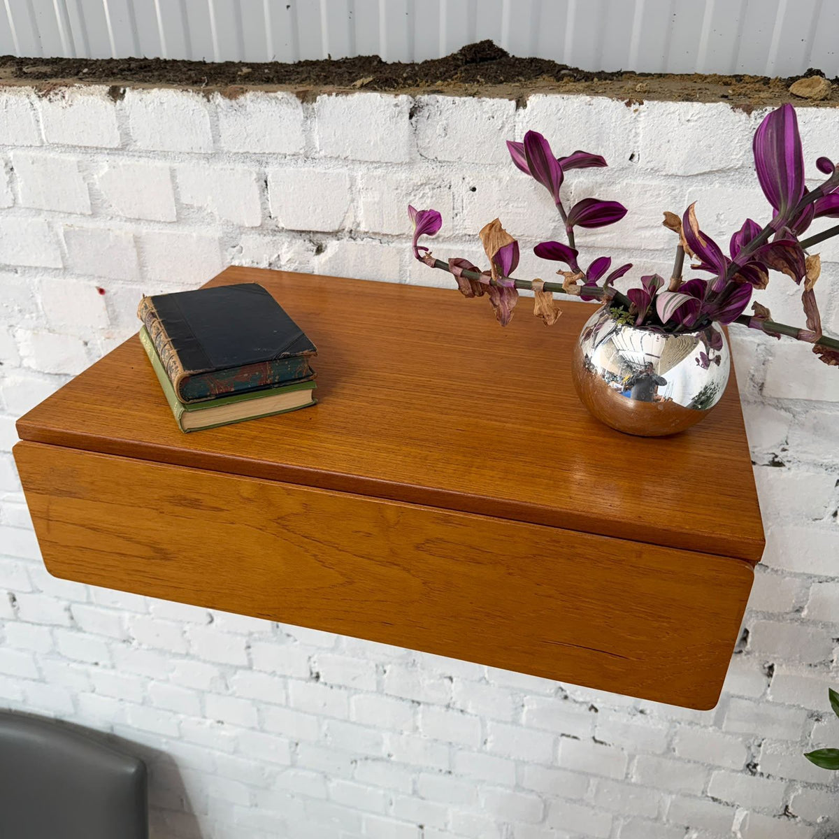 Tapley 33 Mid Century Floating Wall Single Drawer Unit Teak With Wall Fixing