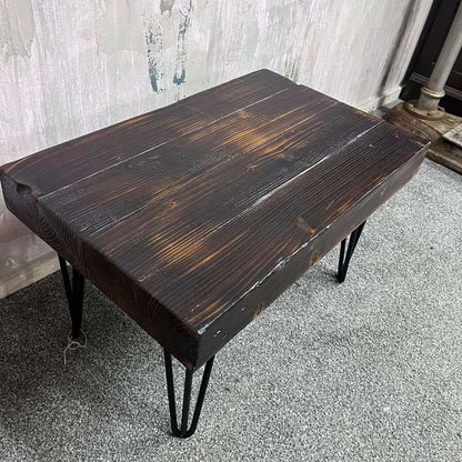 Rustic Wooden Small Side Table Seat Coffee Table Black Hairpin Legs