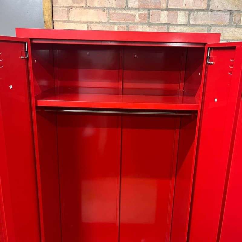 Modern Red Metal Wardrobe High Gloss Shelf Hanging Rail Locker Style