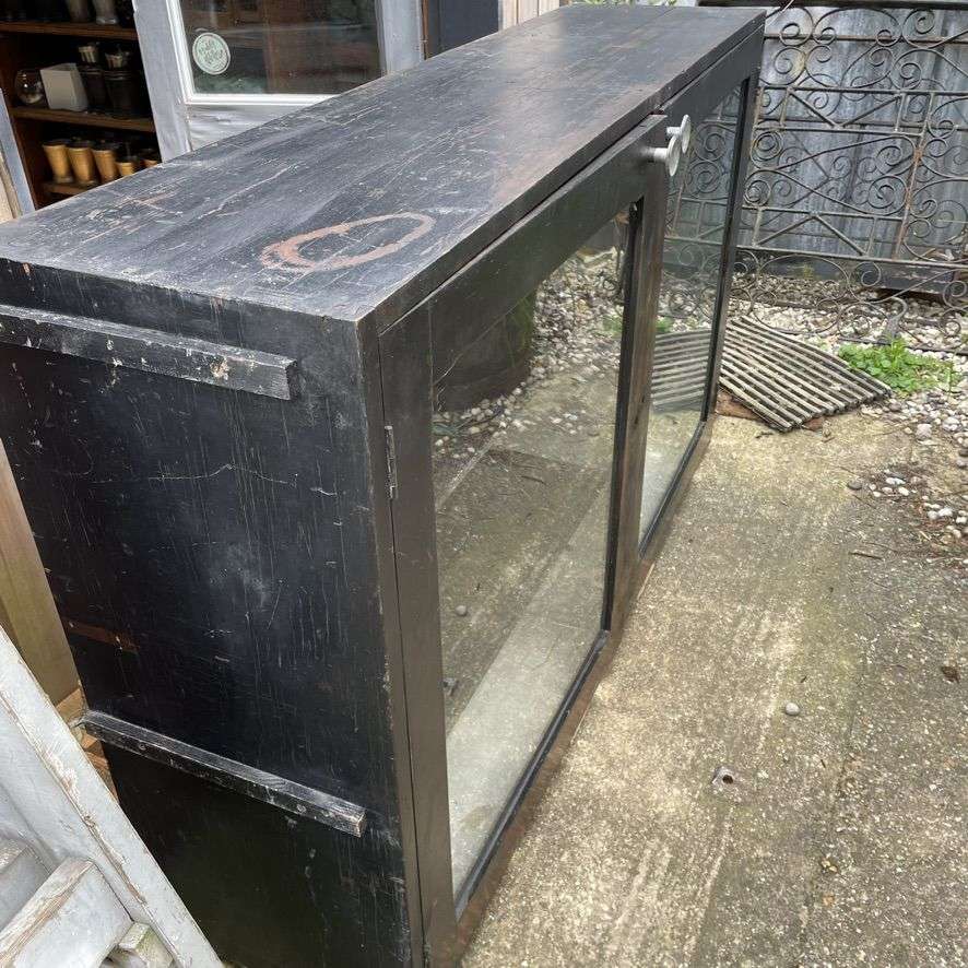 Vintage Rustic Glazed Double Shop Counter Cabinet Shelves Hospitality Retail