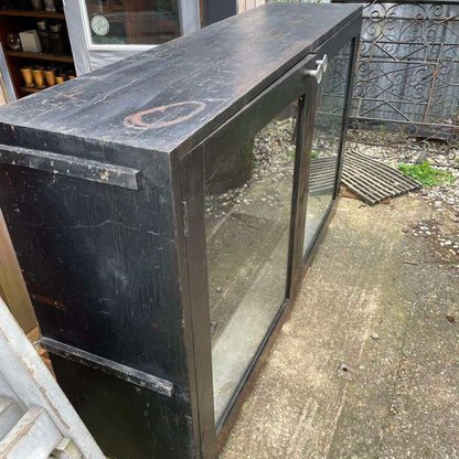 Vintage Rustic Glazed Double Shop Counter Cabinet Shelves Hospitality Retail