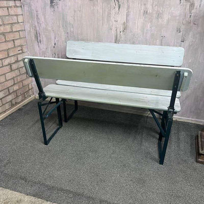 Folding Garden Camping Benches With Backs White Green Metal Frames Hospitality