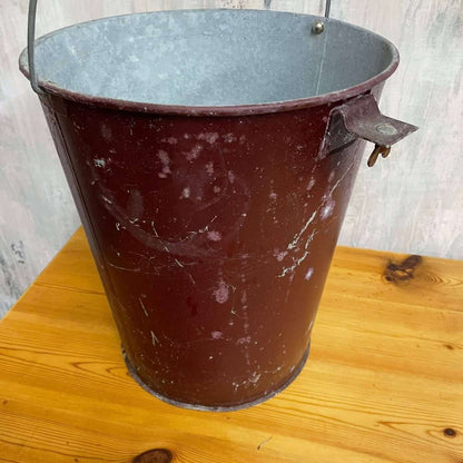 Vintage Large Elsan Bucket With Handle Dark Red Planter Fire Bucket