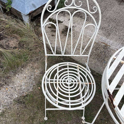 Vintage Style White Cream Metal Garden Patio Set 2 Chairs Round Table Folding