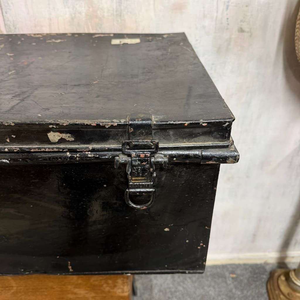 Large Vintage Solicitors Black Metal Deed Chest Coffee Table TV Stand