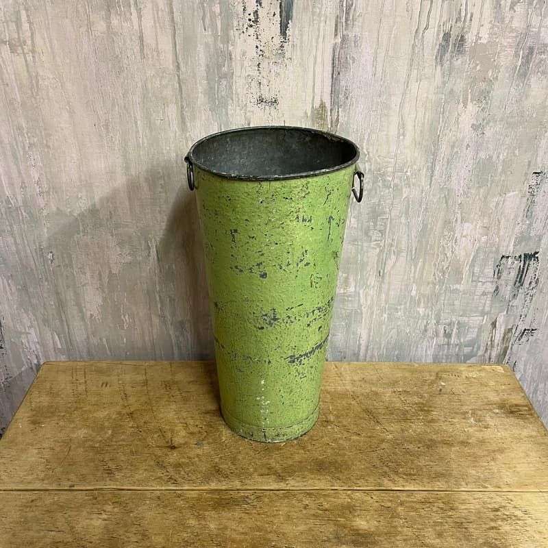 Vintage Green Galvanised Florist Flower Pot Vase With Handles