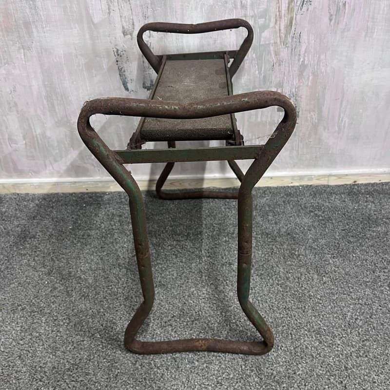 Vintage Wrought Iron Wood Garden Kneeler Chair Arm Rests Great Patina