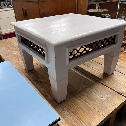 Painted Rustic White Wood &amp; Metal Square Coffee Table Shabby Chic Tapered Legs