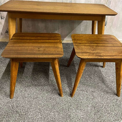 Mid Century CC41 Utility Ware Coffee Table And 2 Side Tables Teak And Ply