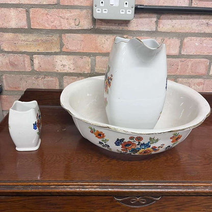 Vintage Rubian Art Pottery Jug Bowl &amp; Pot Orange Floral Design